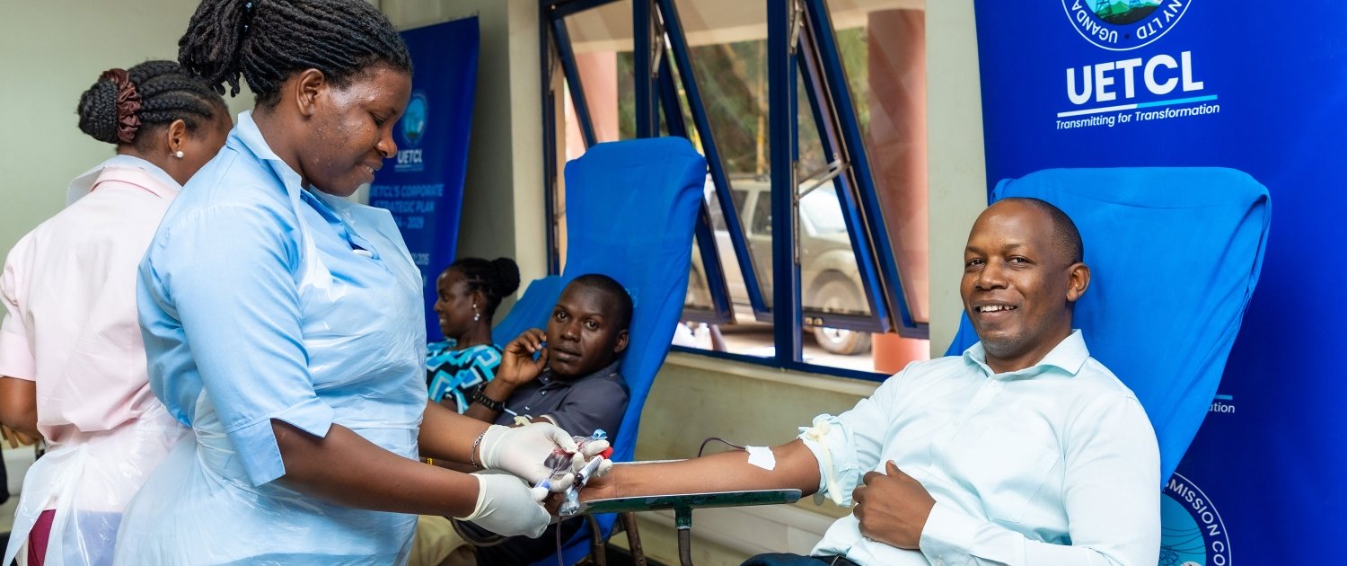 Saving lives through voluntary blood donation. A UETCL Staff member takes part in the 2026 blood donation drive.